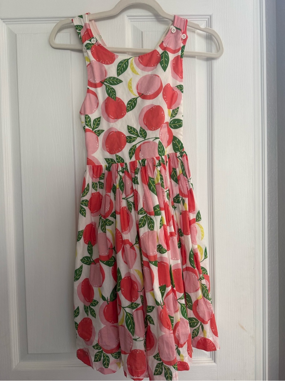 Girls Peach-Print Pink Cotton Sundress